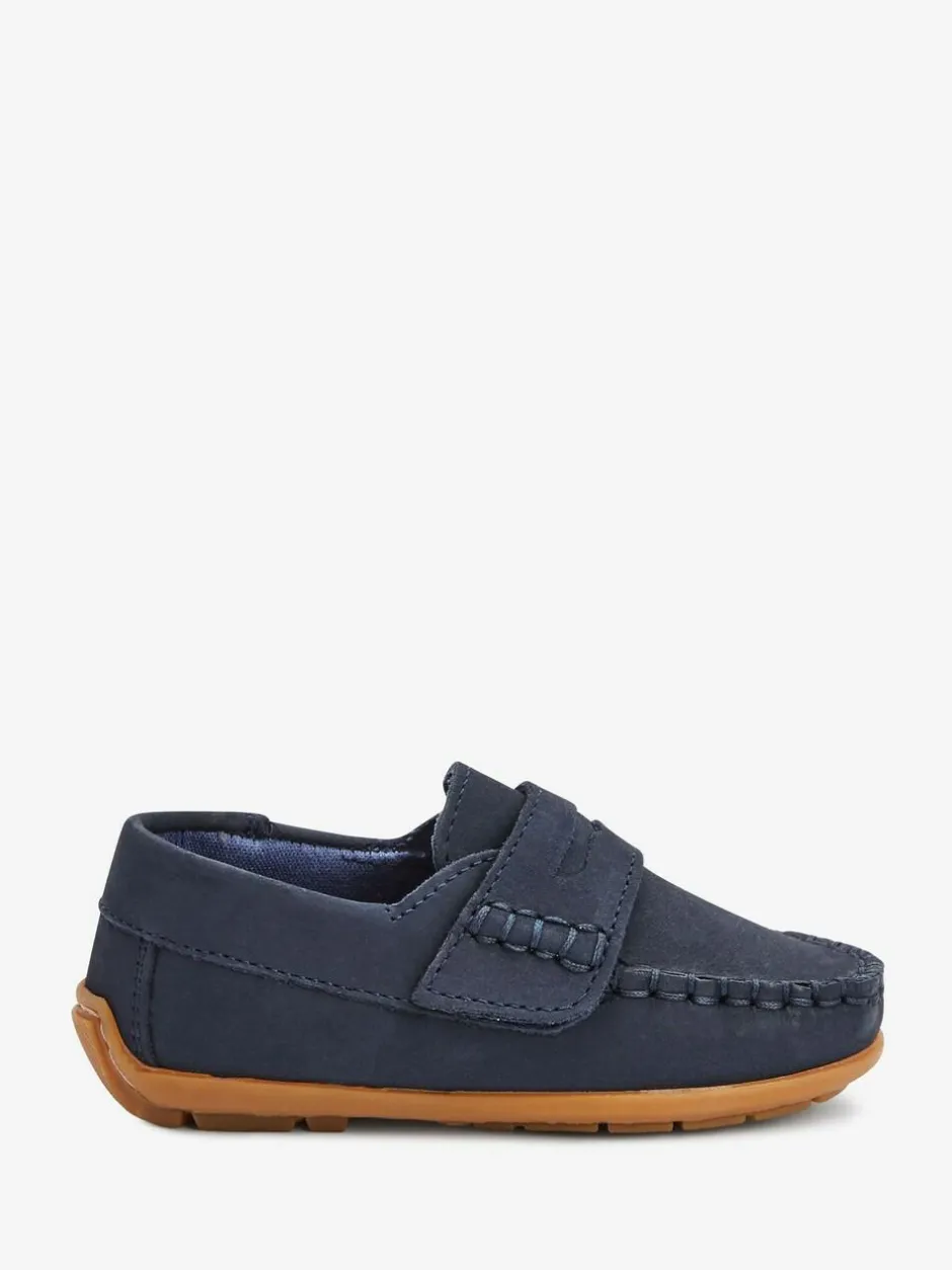 Next Wide Fit (G) Leather Penny Loafers with Touch and Close Fastening Navy Hot