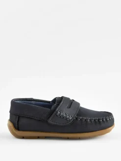 Next Wide Fit (G) Leather Penny Loafers with Touch and Close Fastening Navy Hot