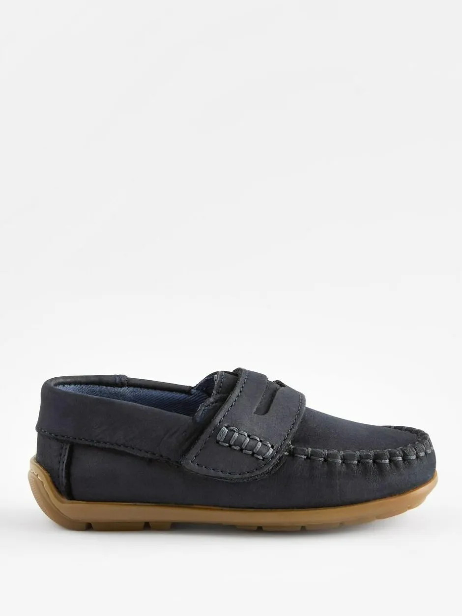 Next Wide Fit (G) Leather Penny Loafers with Touch and Close Fastening Navy Hot