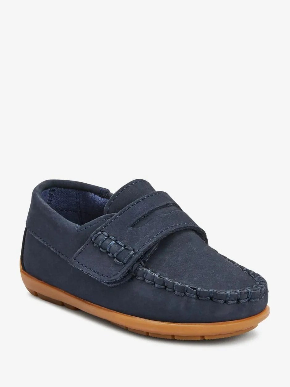 Next Wide Fit (G) Leather Penny Loafers with Touch and Close Fastening Navy Hot