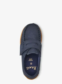 Next Wide Fit (G) Leather Penny Loafers with Touch and Close Fastening Navy Hot
