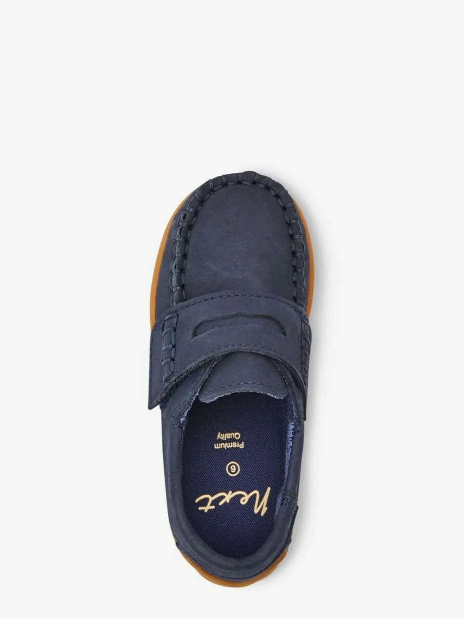 Next Wide Fit (G) Leather Penny Loafers with Touch and Close Fastening Navy Hot