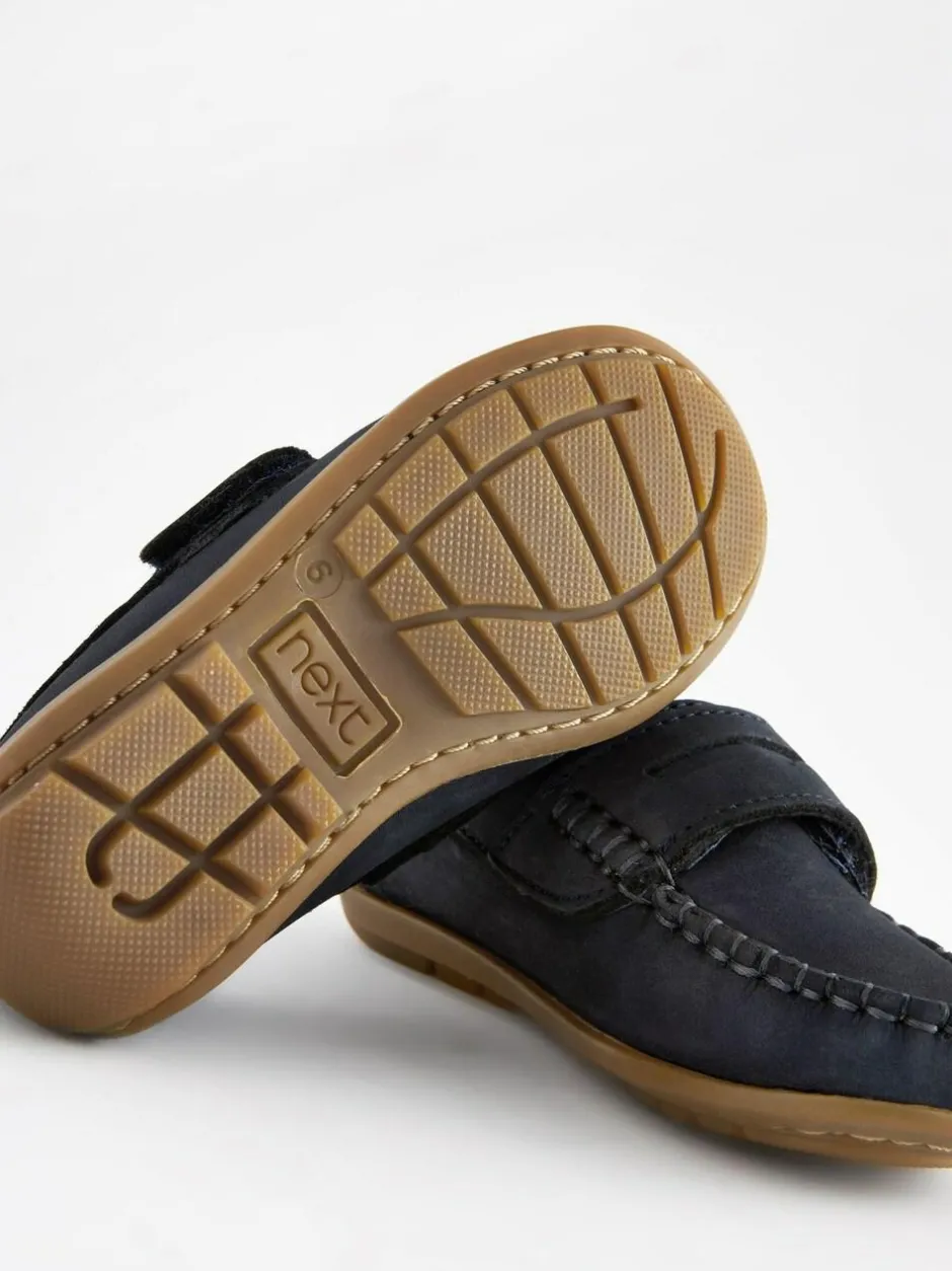 Next Wide Fit (G) Leather Penny Loafers with Touch and Close Fastening Navy Hot