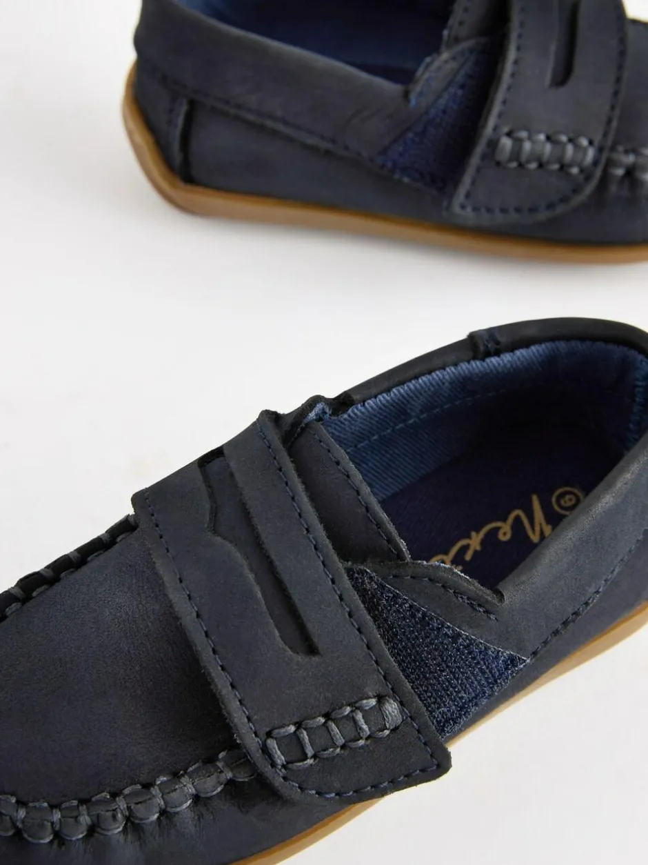 Next Wide Fit (G) Leather Penny Loafers with Touch and Close Fastening Navy Hot