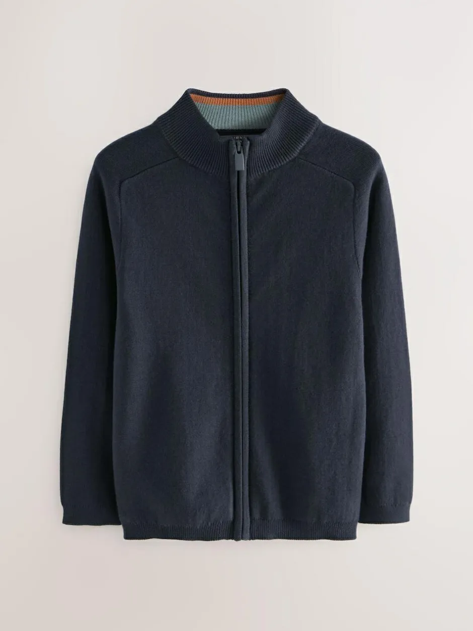 Next Navy Zip Through Knitted Cardigan (3-16yrs) New