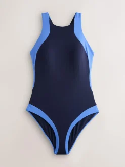 Next High Neck Halterneck Tummy Control Swimsuit Navy/Blue New