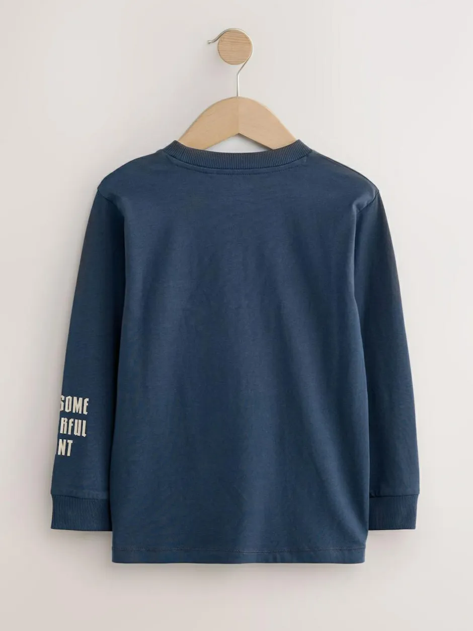 Next Graphic Long Sleeve T-Shirts 3 Pack (3-16yrs) Navy/Blue/Ecru Dino Hot