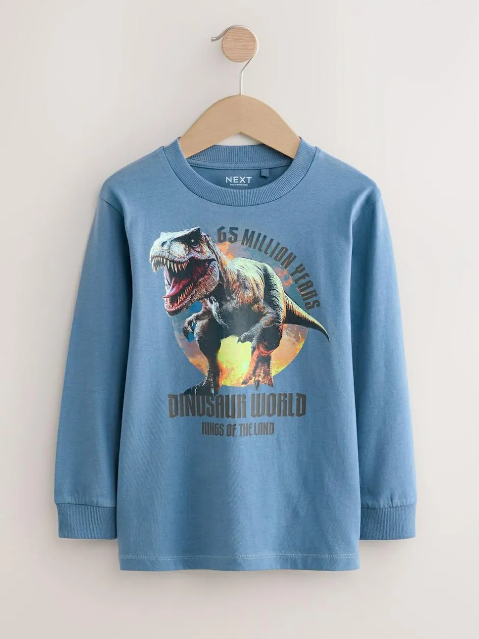 Next Graphic Long Sleeve T-Shirts 3 Pack (3-16yrs) Navy/Blue/Ecru Dino Hot
