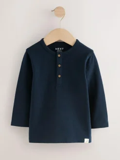 Next Navy/Blue/Stone Long Sleeve Henley T-Shirts 3 Pack (3mths-7yrs) New