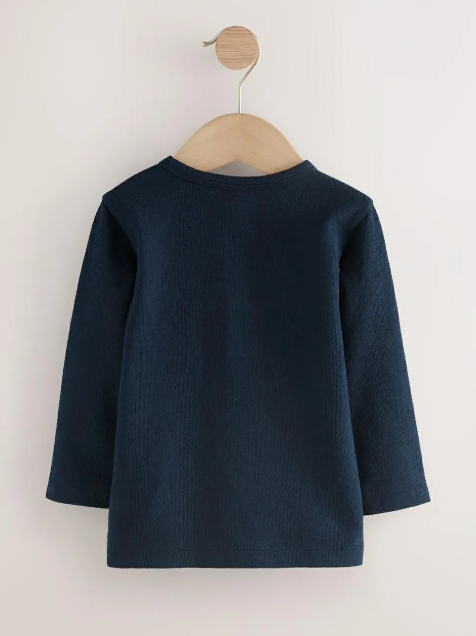 Next Navy/Blue/Stone Long Sleeve Henley T-Shirts 3 Pack (3mths-7yrs) New