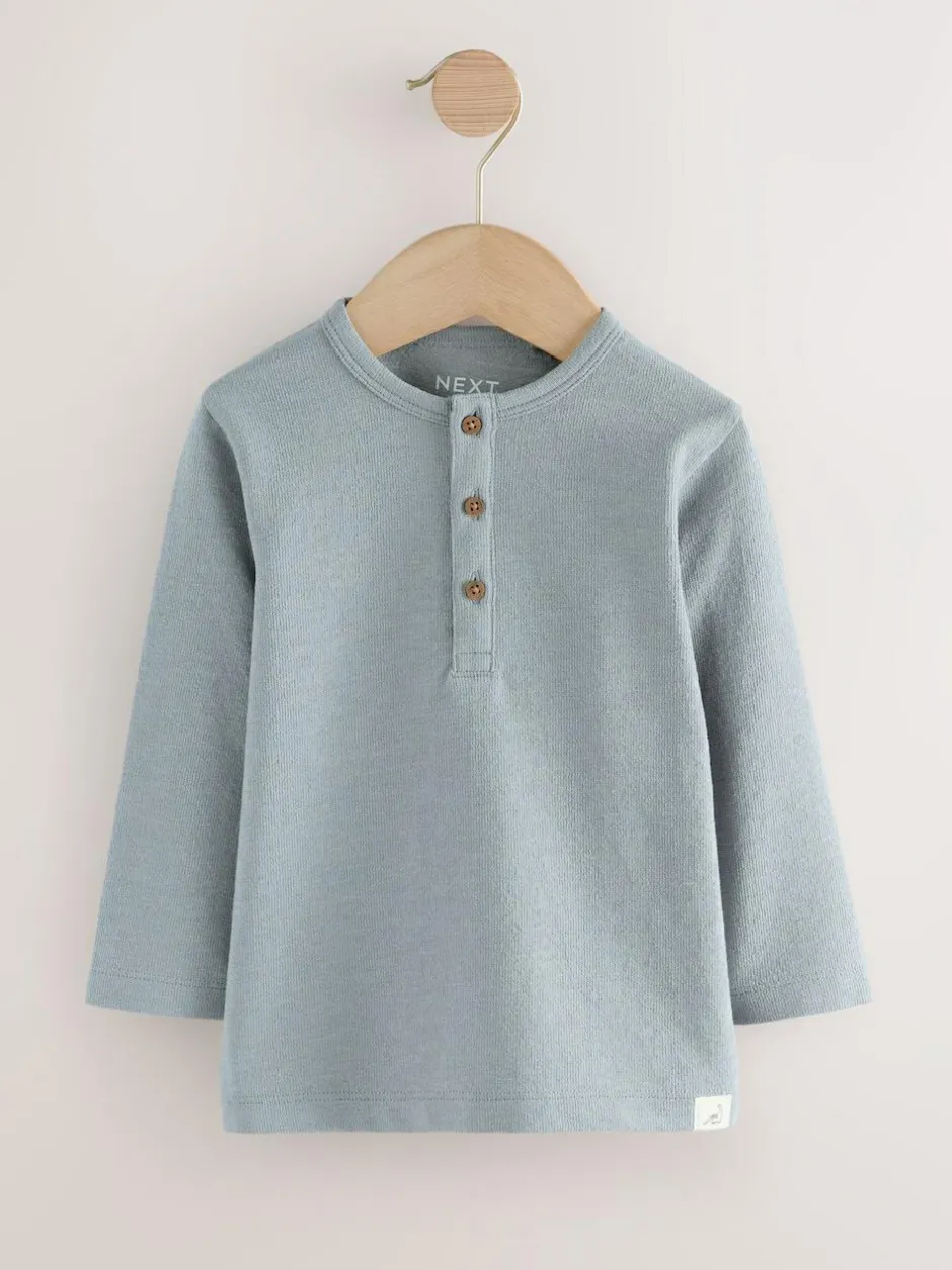 Next Navy/Blue/Stone Long Sleeve Henley T-Shirts 3 Pack (3mths-7yrs) New