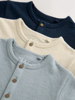 Next Navy/Blue/Stone Long Sleeve Henley T-Shirts 3 Pack (3mths-7yrs) New