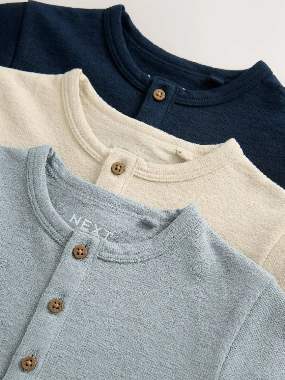 Next Navy/Blue/Stone Long Sleeve Henley T-Shirts 3 Pack (3mths-7yrs) New