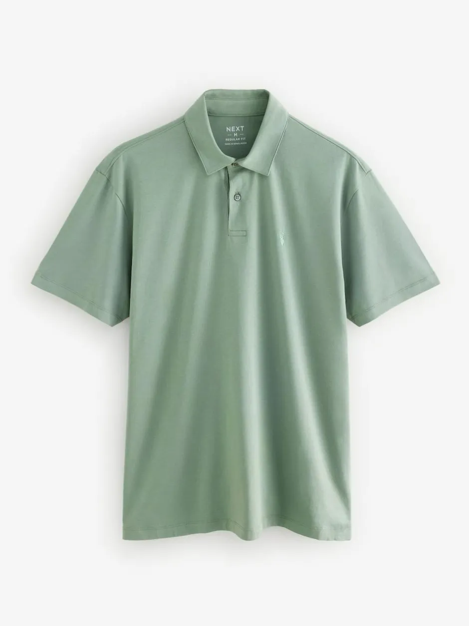 Next Navy/Brown/Grey/White/Sage Green Regular Fit Short Sleeve Jersey Polo Shirts 5 Pack Sale