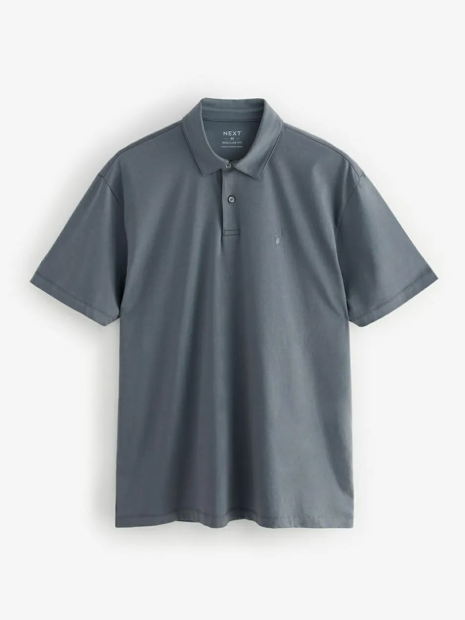 Next Navy/Brown/Grey/White/Sage Green Regular Fit Short Sleeve Jersey Polo Shirts 5 Pack Sale