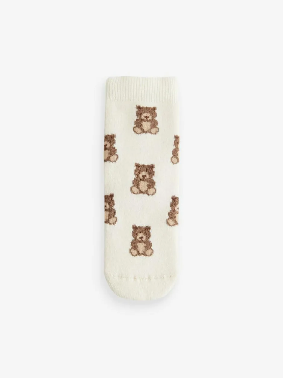 Next Navy/Ecru Bear Cosy Terry Cotton Rich Socks 5 Pack New