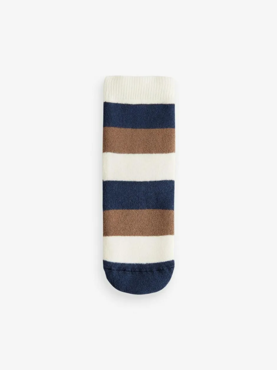 Next Navy/Ecru Bear Cosy Terry Cotton Rich Socks 5 Pack New