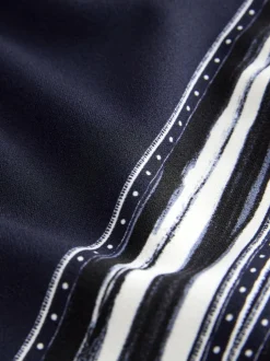 Next Short Sleeve Keyhole Crew Neck Top Navy/Ecru Stripe New