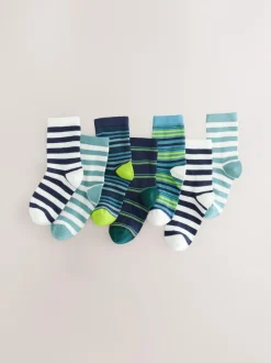 Next Navy/Green Stripes Cotton Rich Socks 7 Pack Outlet