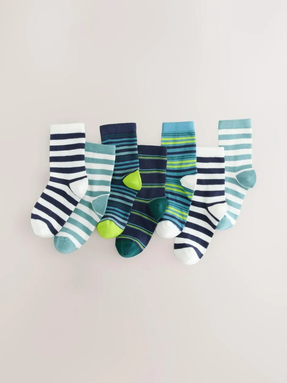 Next Navy/Green Stripes Cotton Rich Socks 7 Pack Outlet