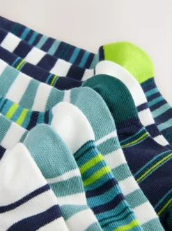 Next Navy/Green Stripes Cotton Rich Socks 7 Pack Outlet