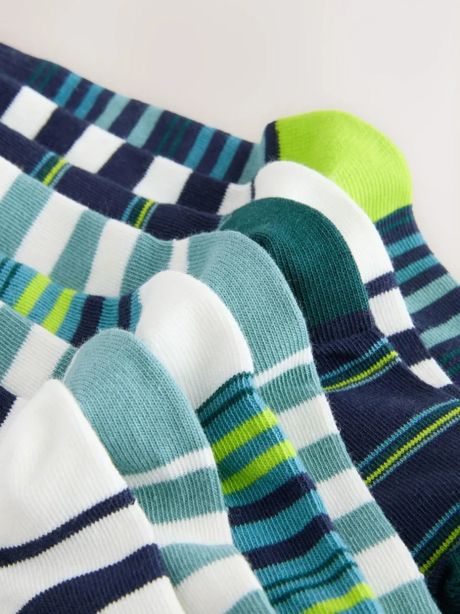 Next Navy/Green Stripes Cotton Rich Socks 7 Pack Outlet