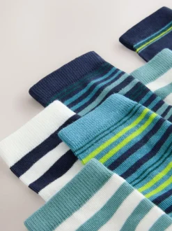 Next Navy/Green Stripes Cotton Rich Socks 7 Pack Outlet