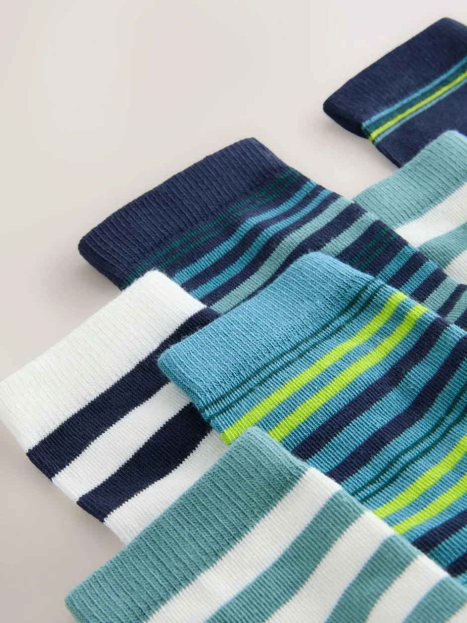 Next Navy/Green Stripes Cotton Rich Socks 7 Pack Outlet