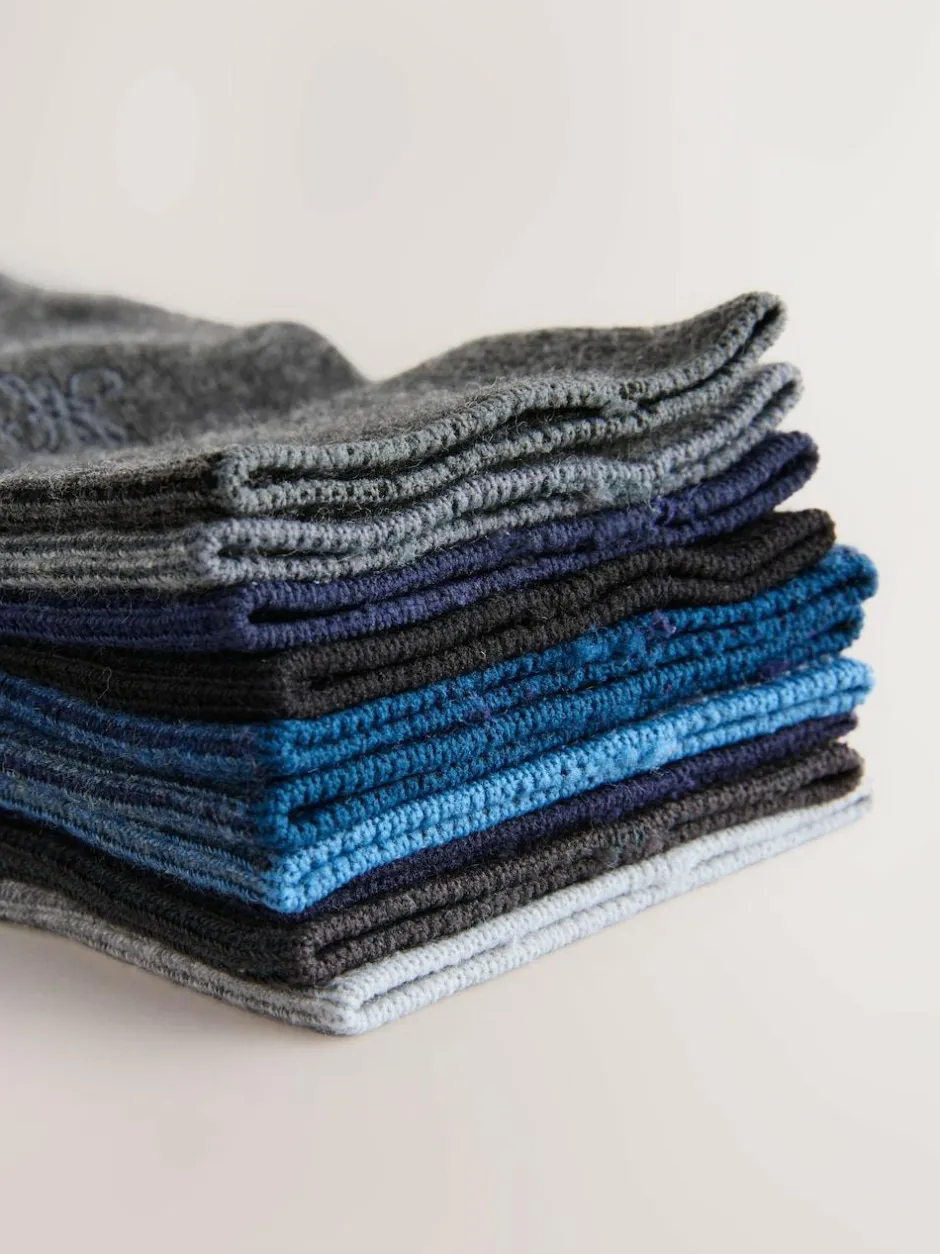 Next Navy/Grey Marl Embroidered Lasting Fresh Socks 10 Pack Clearance