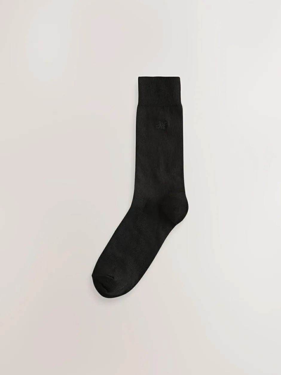 Next Navy/Grey Marl Embroidered Lasting Fresh Socks 10 Pack Clearance