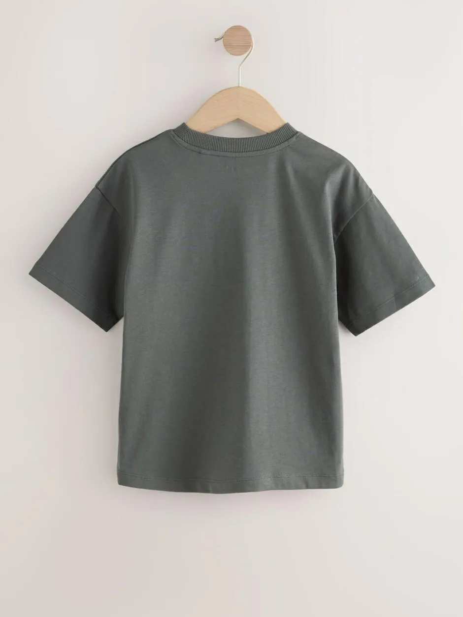 Next Short Sleeve Logo Chest Graphic T-Shirts 4 Pack (3-16yrs) Navy/Grey/Berry Sale