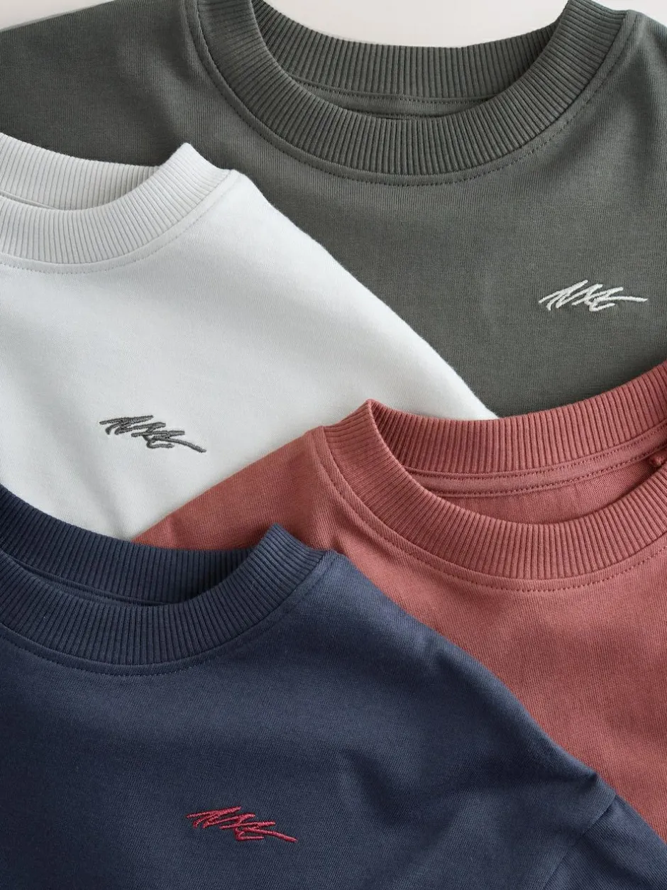 Next Short Sleeve Logo Chest Graphic T-Shirts 4 Pack (3-16yrs) Navy/Grey/Berry Sale