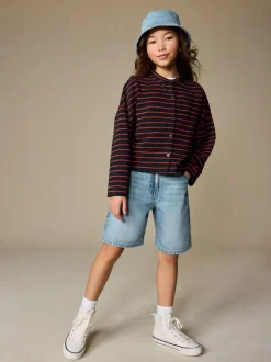 Next Textured Striped Cardigan (3-16yrs) Navy/Red Hot