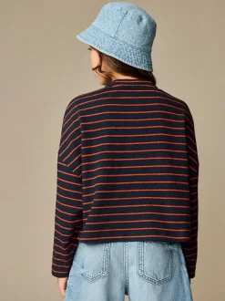 Next Textured Striped Cardigan (3-16yrs) Navy/Red Hot