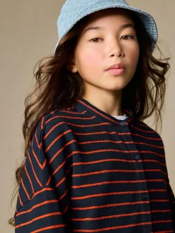 Next Textured Striped Cardigan (3-16yrs) Navy/Red Hot