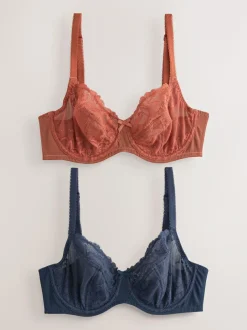 Next Non Pad Balcony DD+ Lace Bras 2 Pack Navy/Rust Clearance