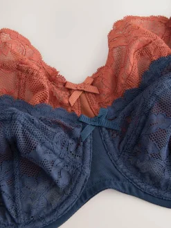 Next Non Pad Balcony DD+ Lace Bras 2 Pack Navy/Rust Clearance