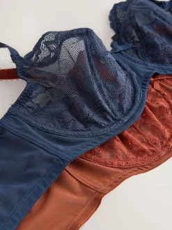 Next Non Pad Balcony DD+ Lace Bras 2 Pack Navy/Rust Clearance