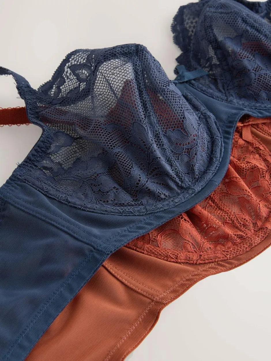 Next Non Pad Balcony DD+ Lace Bras 2 Pack Navy/Rust Clearance