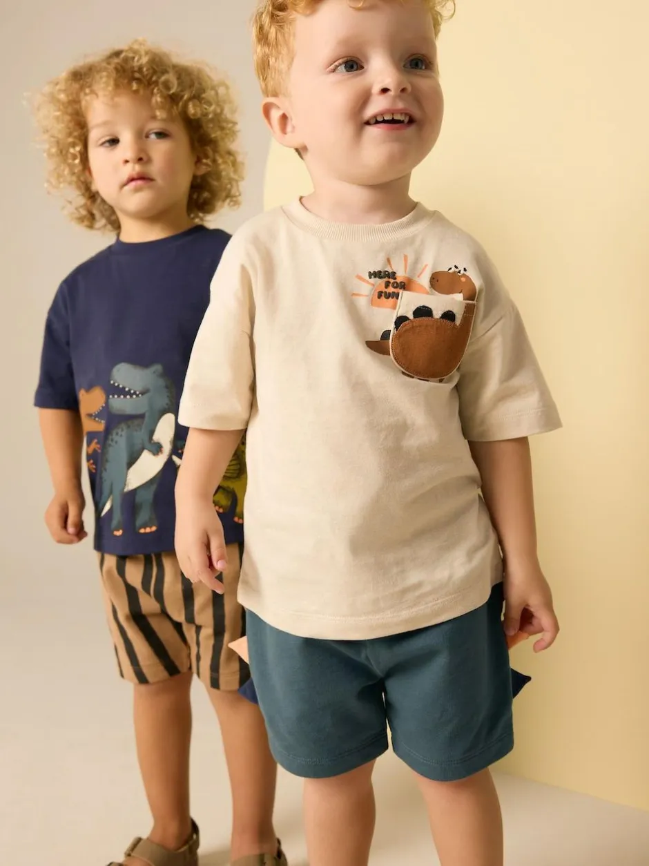Next Short Sleeve T-Shirt & Shorts Set 2 Pack (3mths-7yrs) (3mths-7yrs) Navy/Stone Clearance