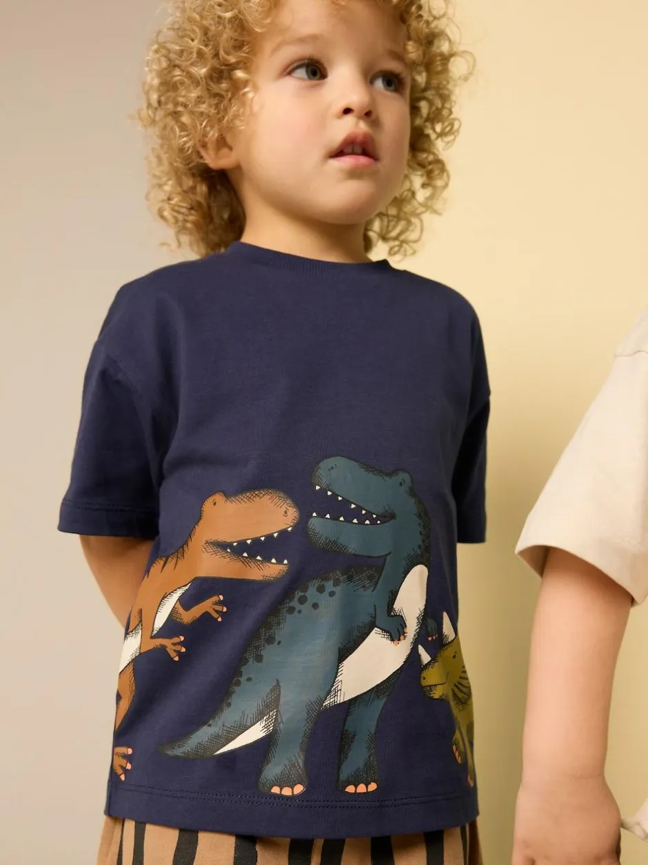 Next Short Sleeve T-Shirt & Shorts Set 2 Pack (3mths-7yrs) (3mths-7yrs) Navy/Stone Clearance