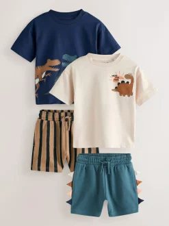 Next Short Sleeve T-Shirt & Shorts Set 2 Pack (3mths-7yrs) (3mths-7yrs) Navy/Stone Clearance