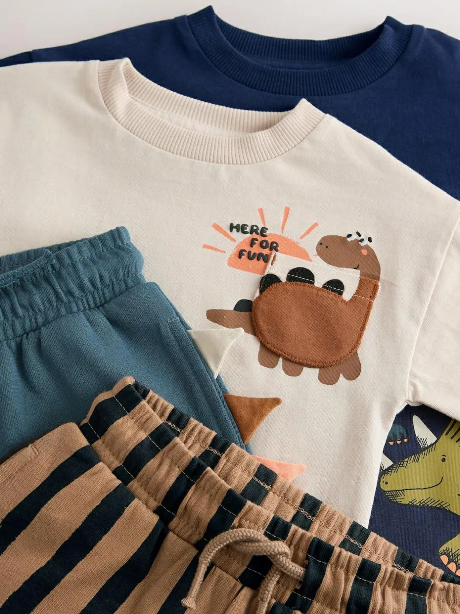 Next Short Sleeve T-Shirt & Shorts Set 2 Pack (3mths-7yrs) (3mths-7yrs) Navy/Stone Clearance