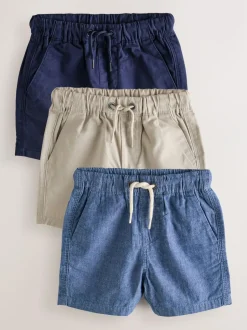Next Navy/Stone/Chambray Blue Pull On Shorts 3 Pack (3mths-7yrs) Online