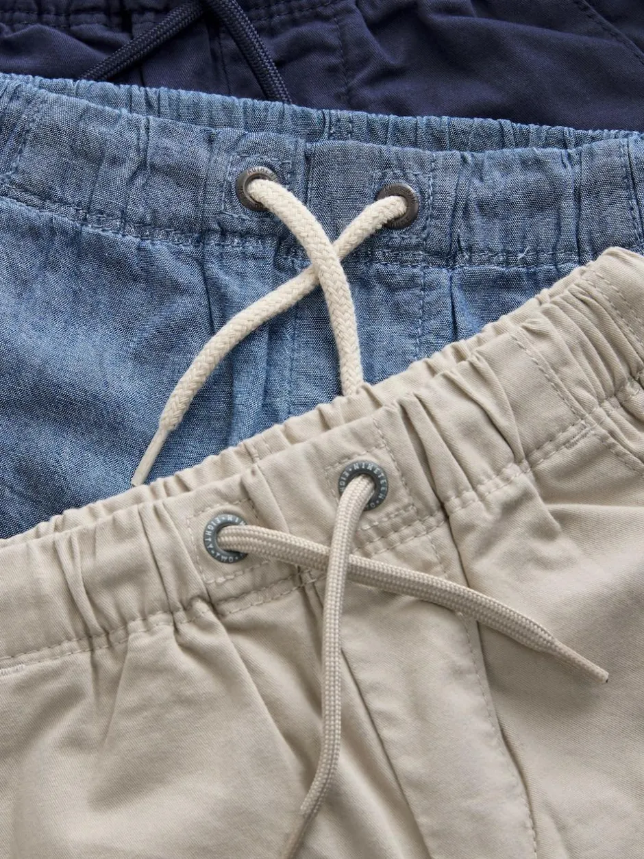 Next Navy/Stone/Chambray Blue Pull On Shorts 3 Pack (3mths-7yrs) Online
