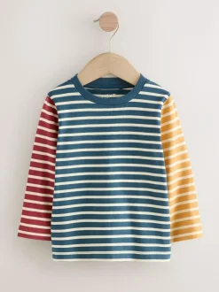 Next 100% Cotton Long Sleeve Stripe T-Shirt (3mths-7yrs) Navy/White Hotchpotch Clearance
