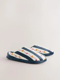 Next Navy/White Stripe Plush Mule Slippers Best