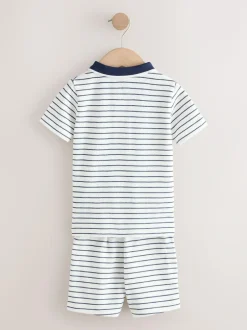 Next Navy/White Stripe Zip Neck Short Sleeve Polo Shirt And Shorts Set (3mths-7yrs) Best