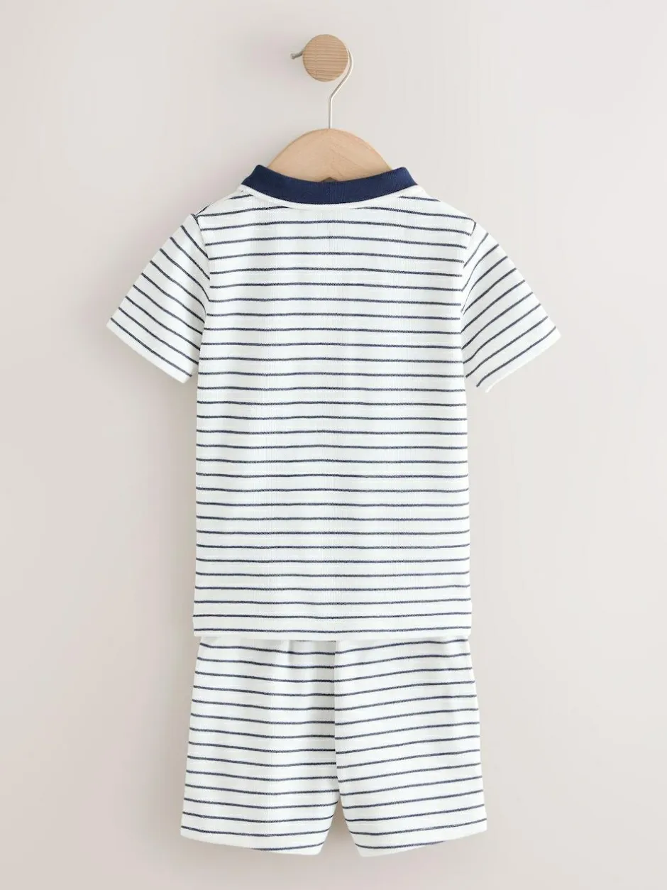 Next Navy/White Stripe Zip Neck Short Sleeve Polo Shirt And Shorts Set (3mths-7yrs) Best