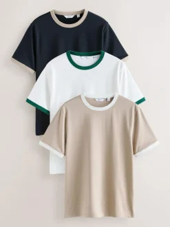 Next Navy/White/Neutral Stone 3 Pack Slim Fit Ringer T-Shirt Outlet